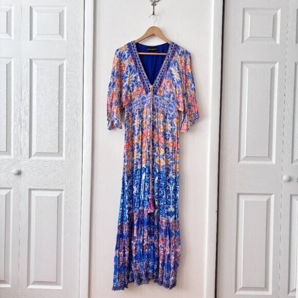 Hemant & Nandita Deep V Lace Up Sequin Tasseled Maxi Dress - Picture 3 of 8